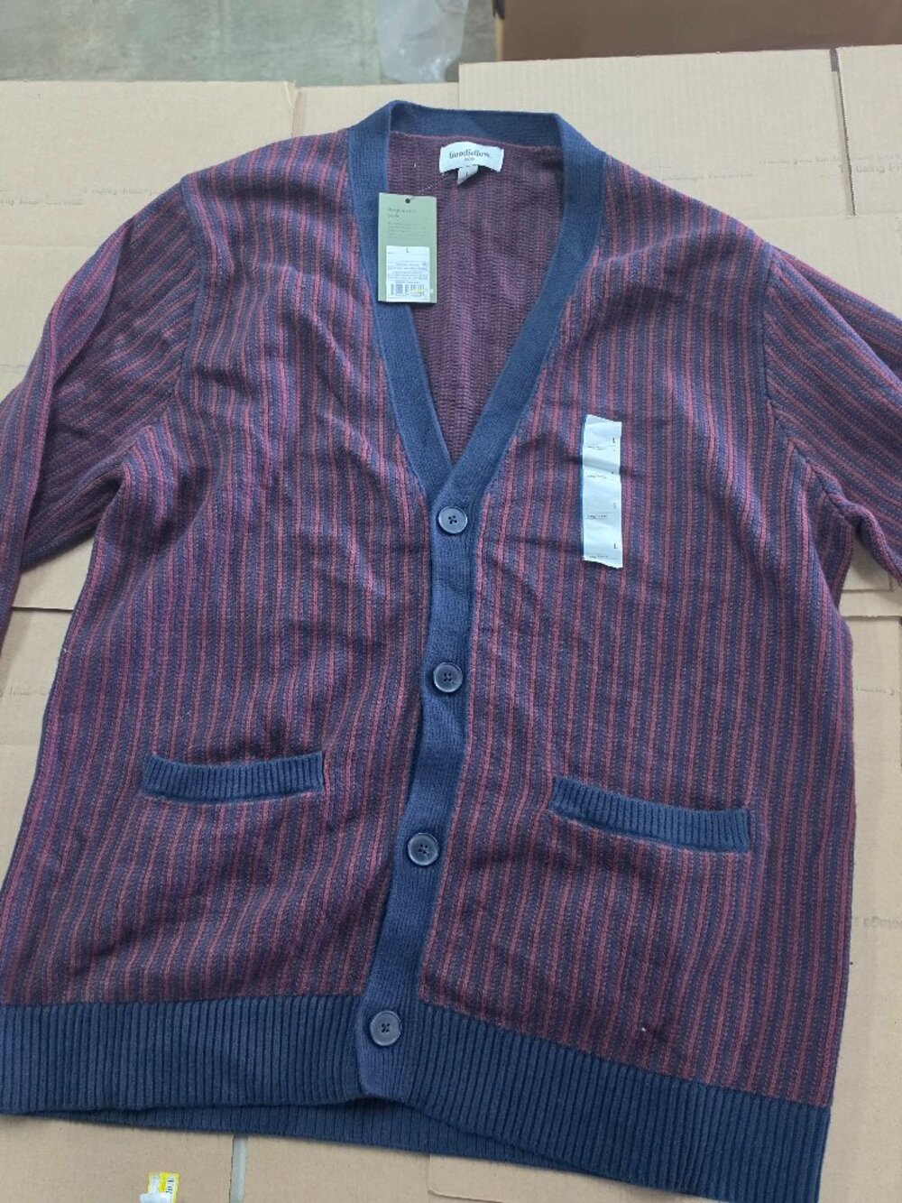 NWT Goodfellow & Co Soft Knit V-neck Navy & Red Cardigan
